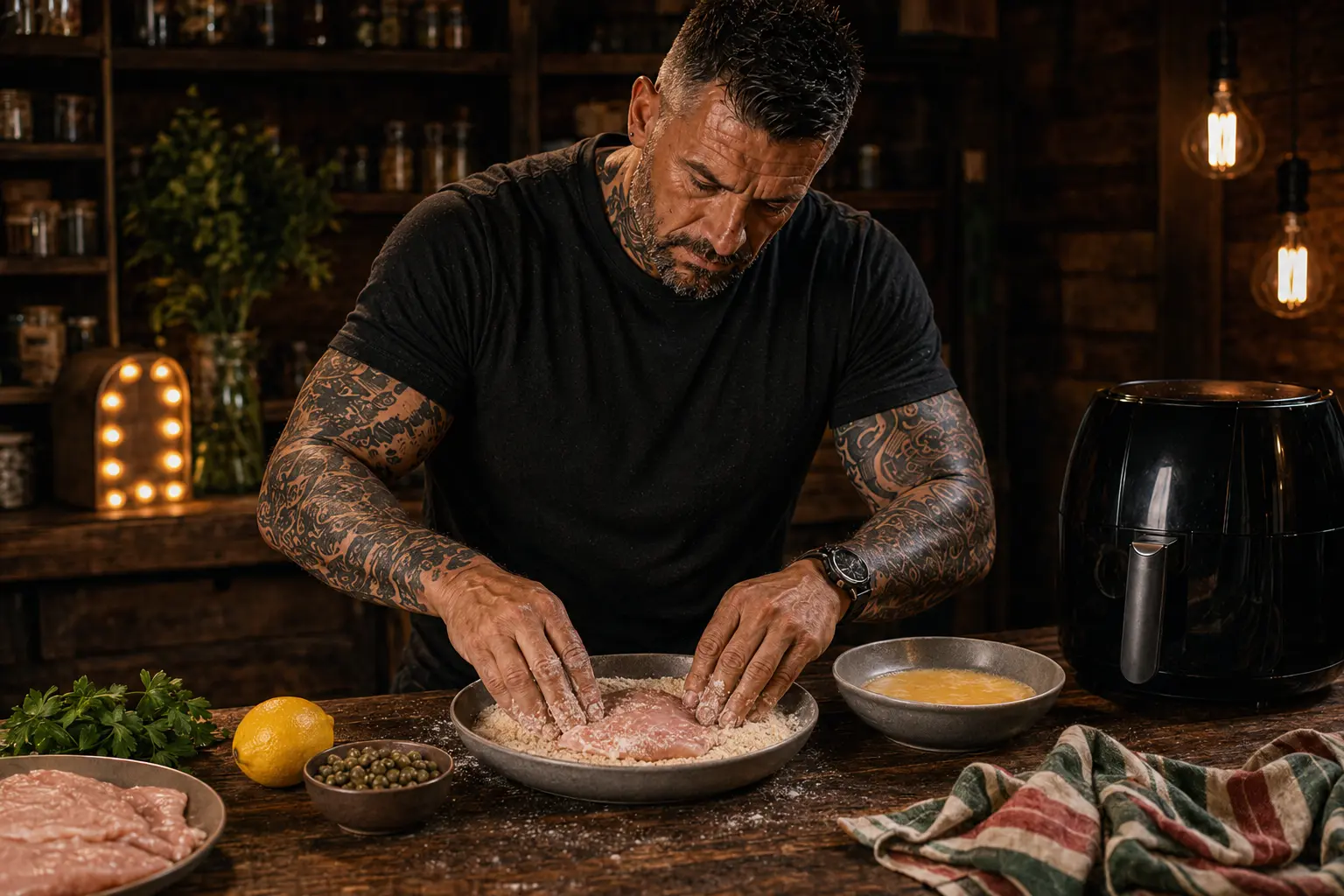 Air-Fryer Chicken Piccata Lemon Caper Trays preparation stage