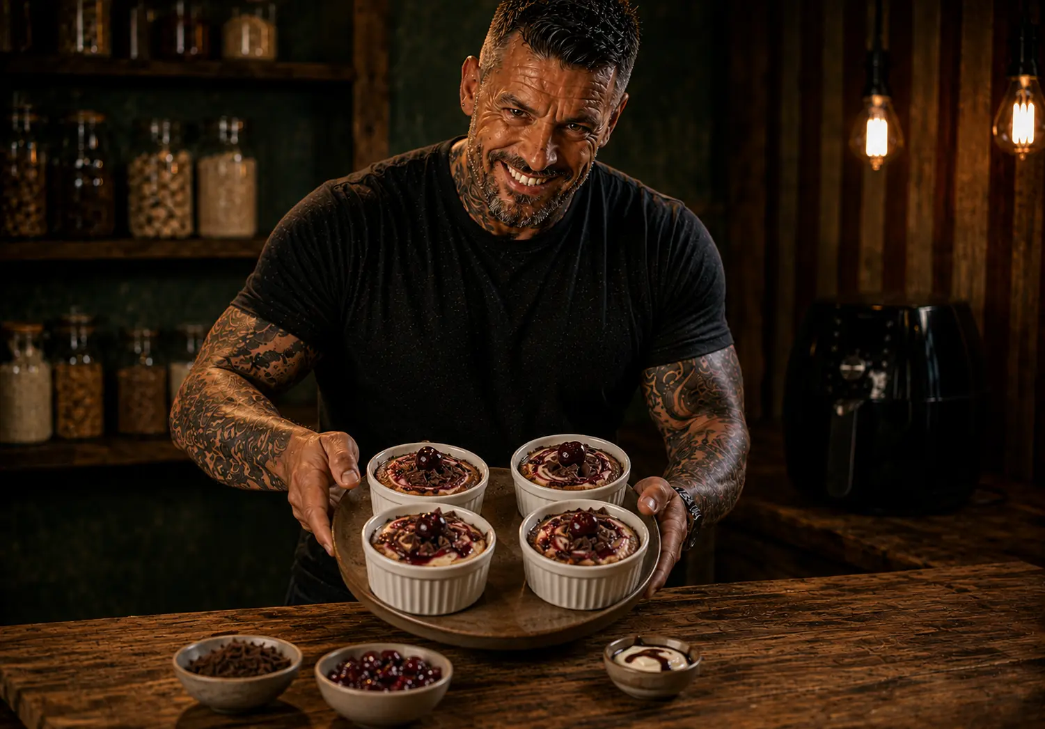 Air-Fryer Black Forest Brownie Cheesecake Pots