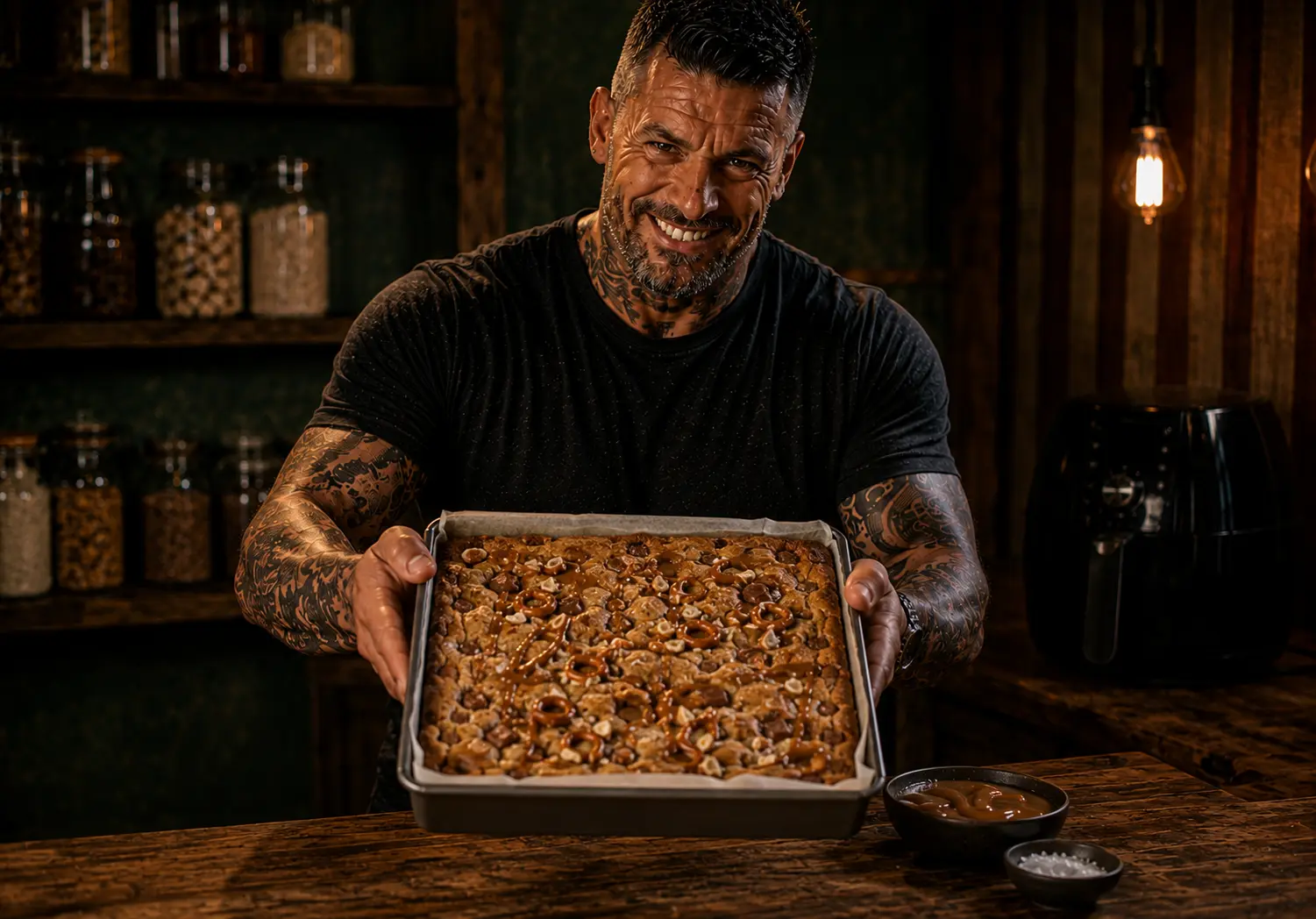 Air-Fryer Salted Caramel Pretzel Cookie Bars