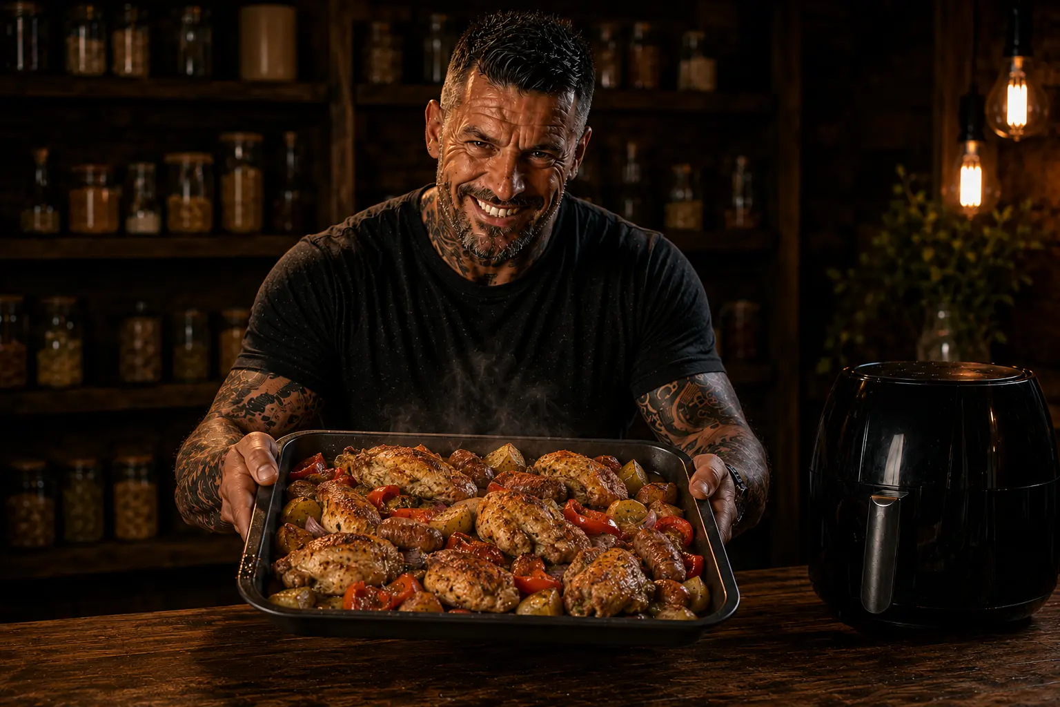 Air-Fryer Chicken Scarpariello Sausage & Cherry Pepper Trays