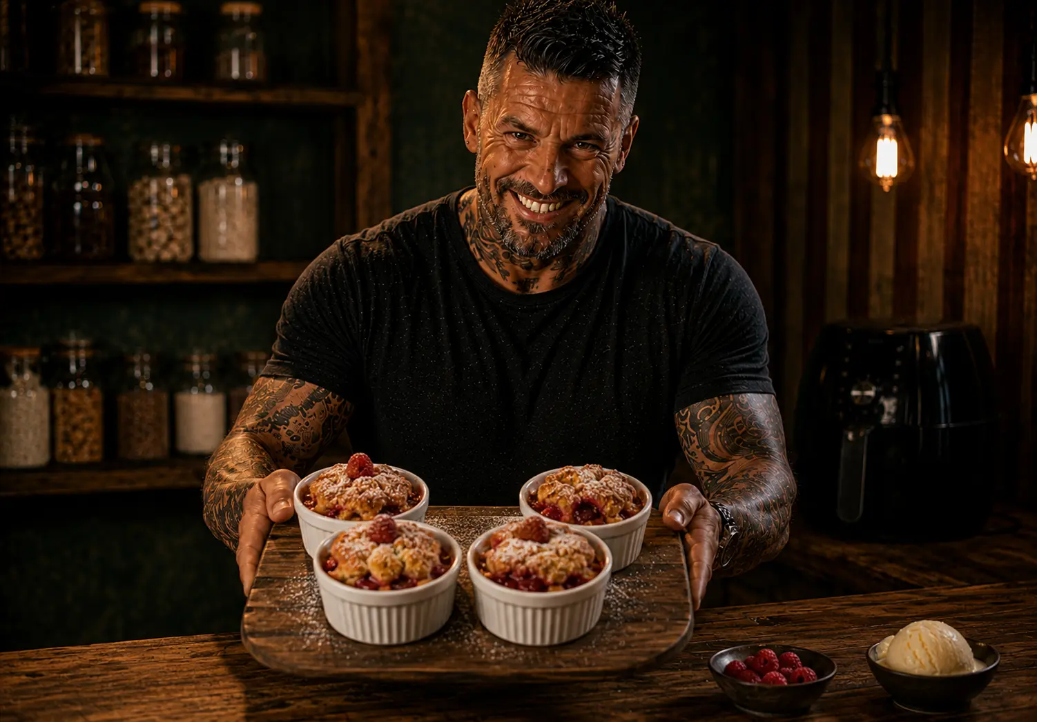 Air-Fryer Peach Melba Cobbler Pots