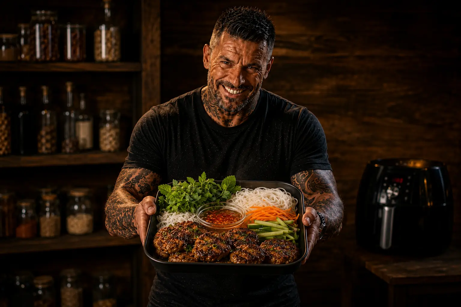 Air Fryer Vietnamese Bun Cha Pork Meatball Noodle Boxes