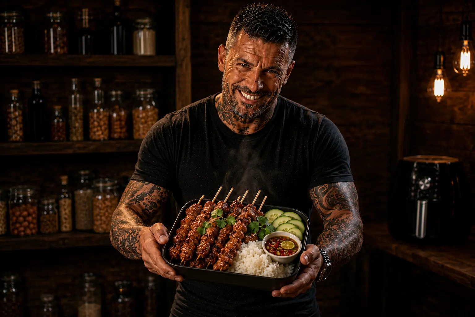 Air Fryer Thai Moo Ping Pork Skewers & Sticky Rice Boxes
