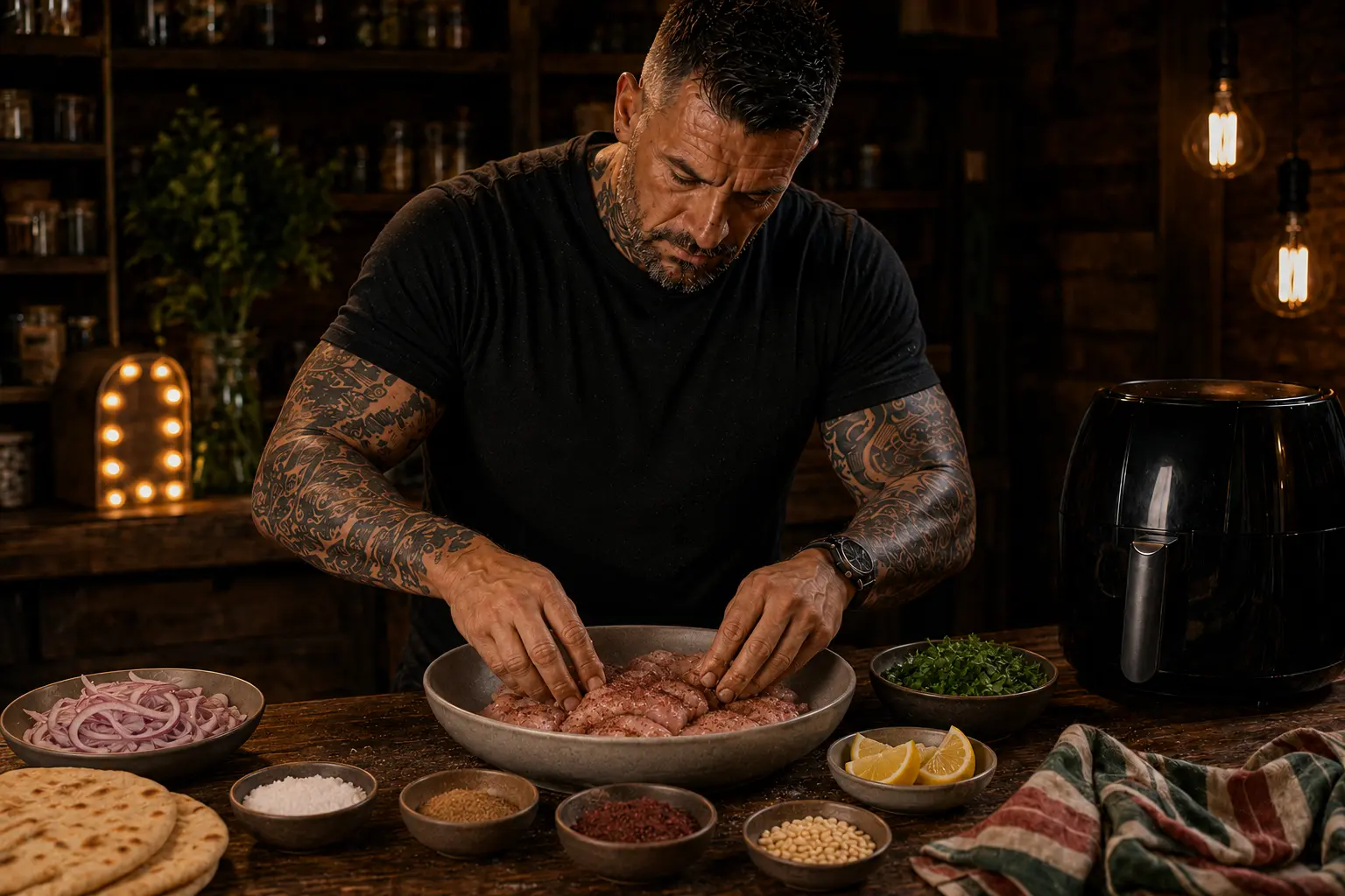 Air-Fryer Palestinian Musakhan Sumac Chicken Flatbreads preparation stage