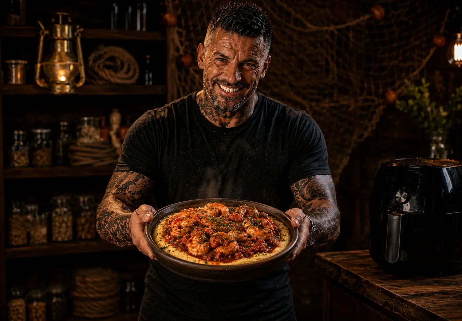 Air Fryer Italian Nduja Prawn Polenta Pots