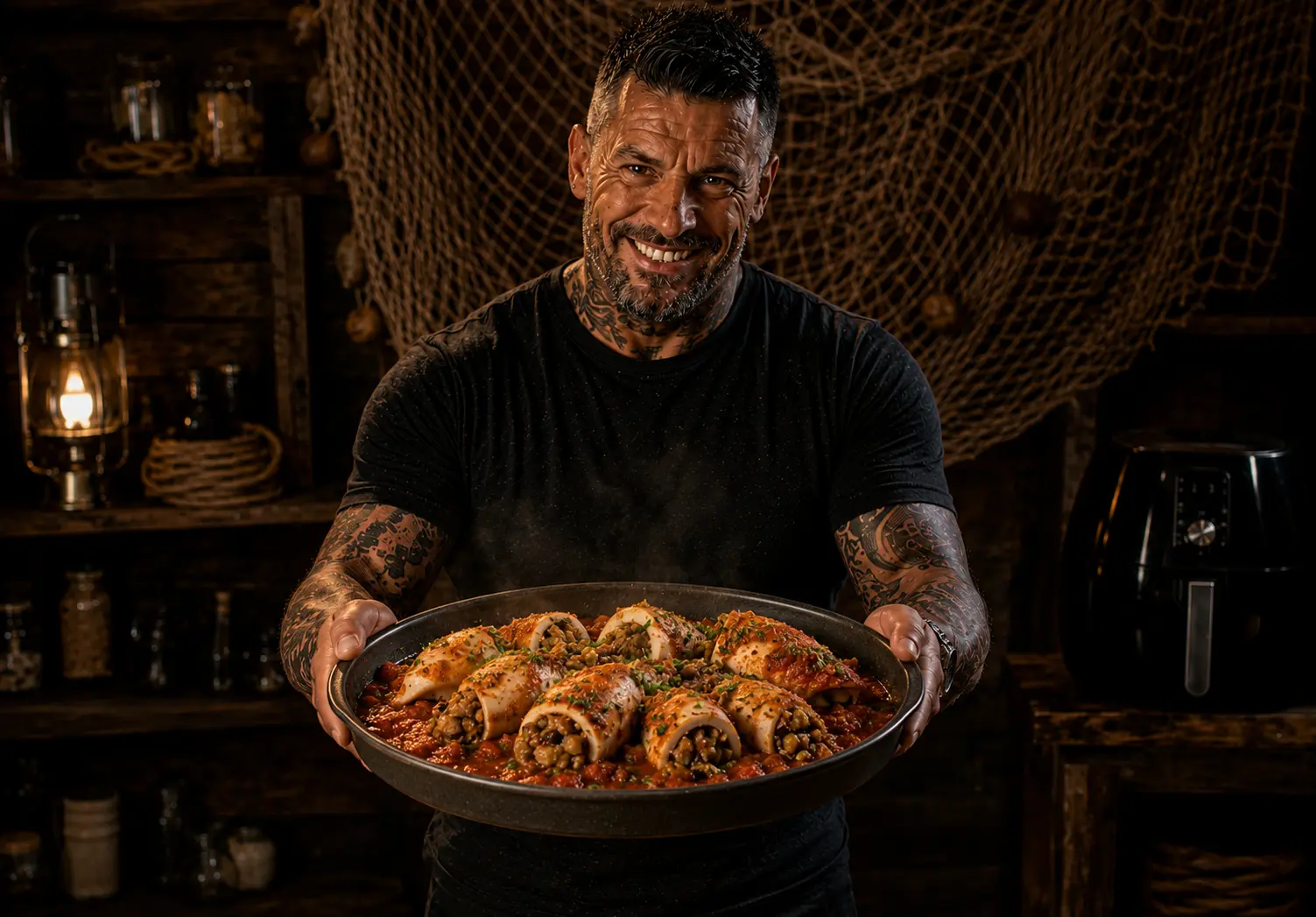 Air Fryer Sicilian Caponata-Stuffed Calamari Trays