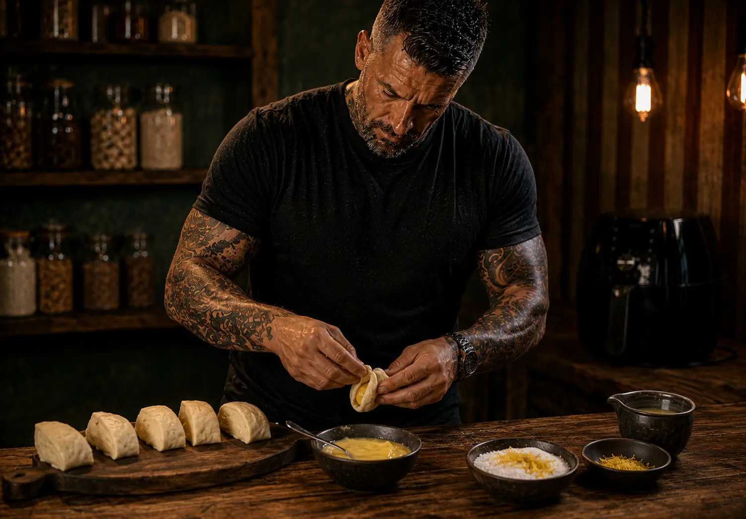 Air-Fryer Lemon Curd Doughnut Bites preparation stage