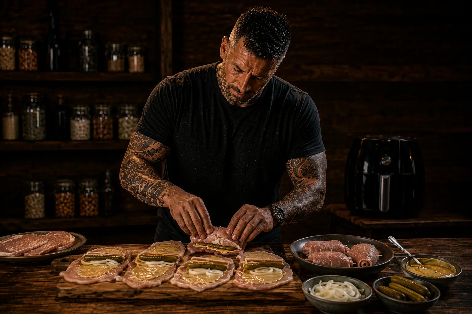 Air Fryer Polish Zrazy Pork Roulades & Pickle Gravy preparation stage