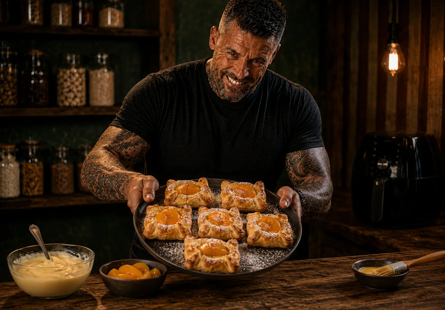 Air-Fryer Peach Custard Danish Crowns