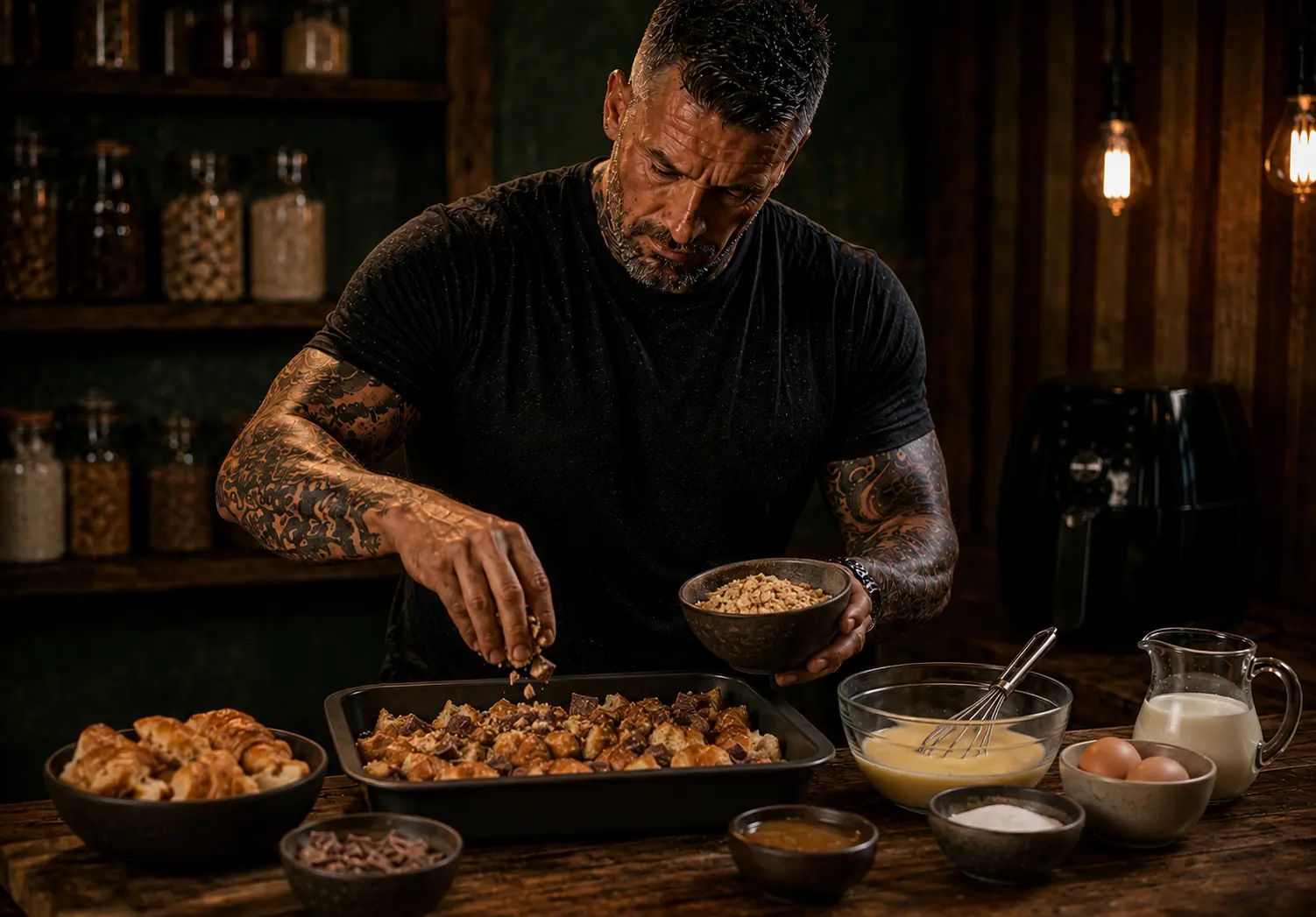 Air-Fryer Millionaire's Croissant Pudding preparation stage