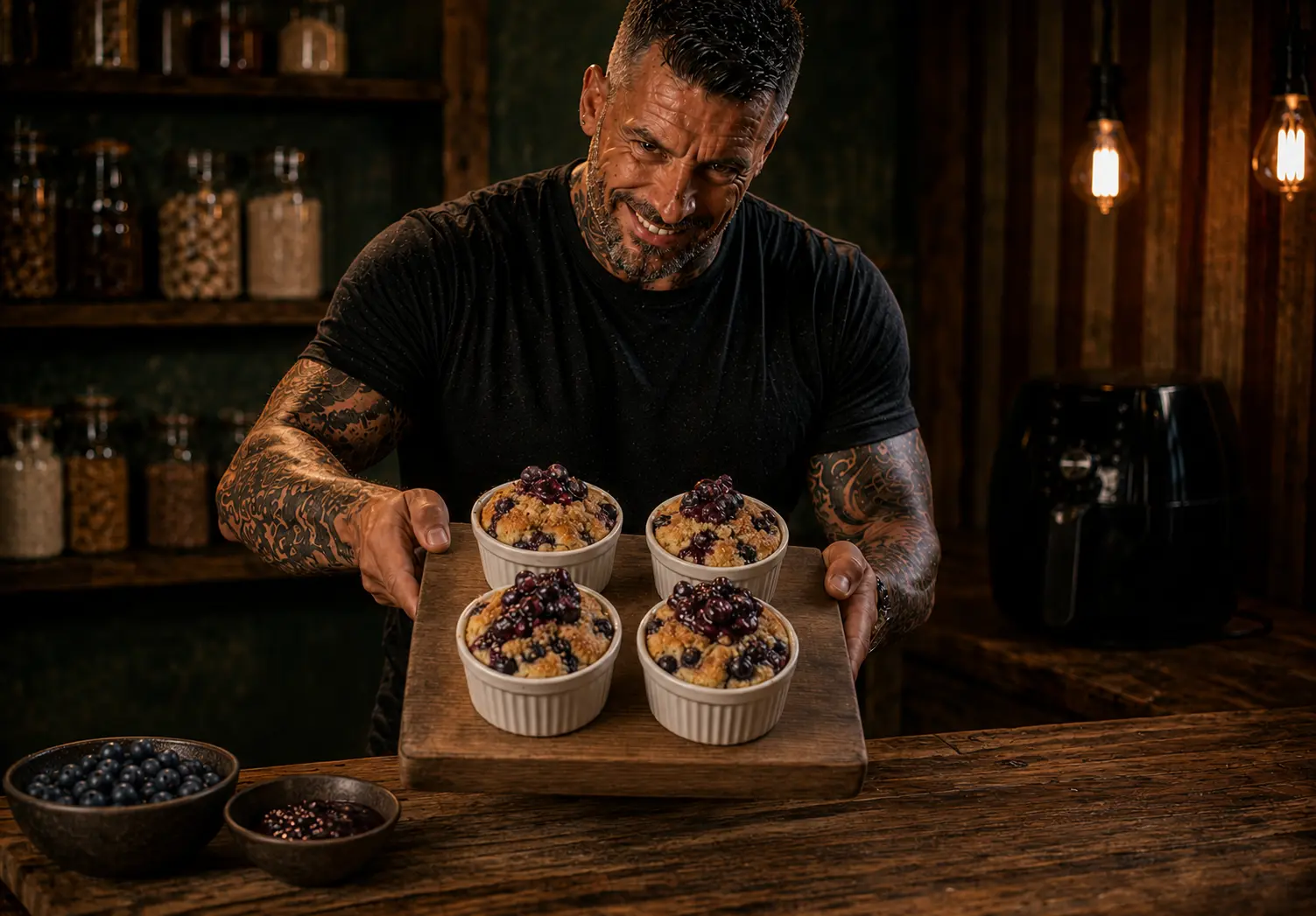 Air-Fryer Blueberry Muffin Cheesecake Pots