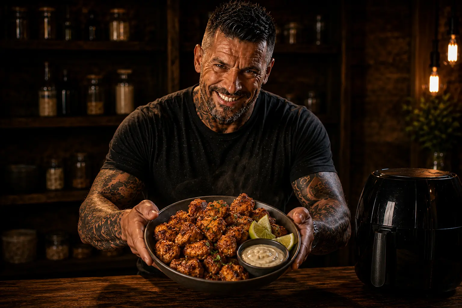 Air-Fryer Puerto Rican Chicharrón Chicken Bites with Mojo Mayo