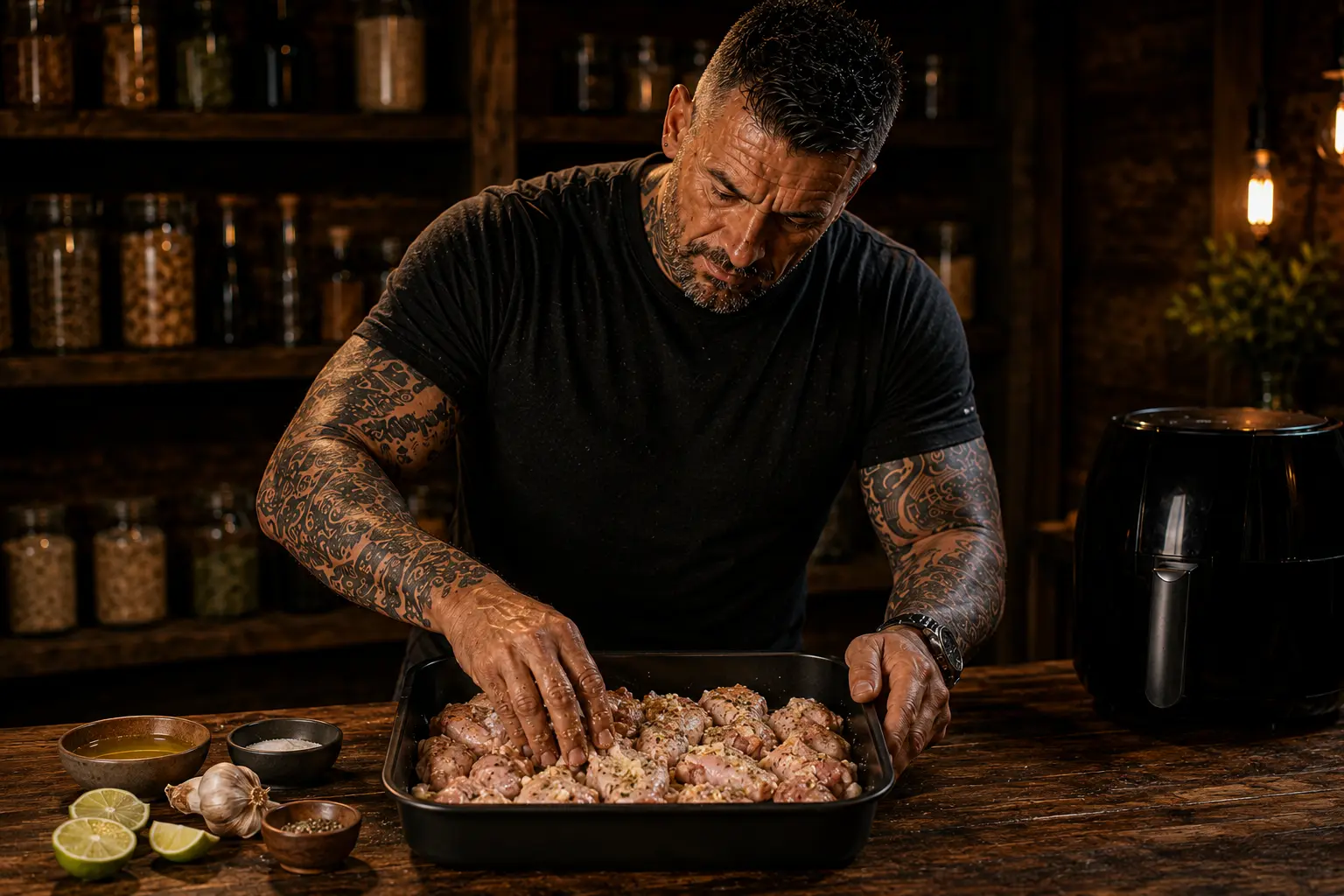 Air-Fryer Brazilian Frango Passarinho Garlic Chicken Bites preparation stage