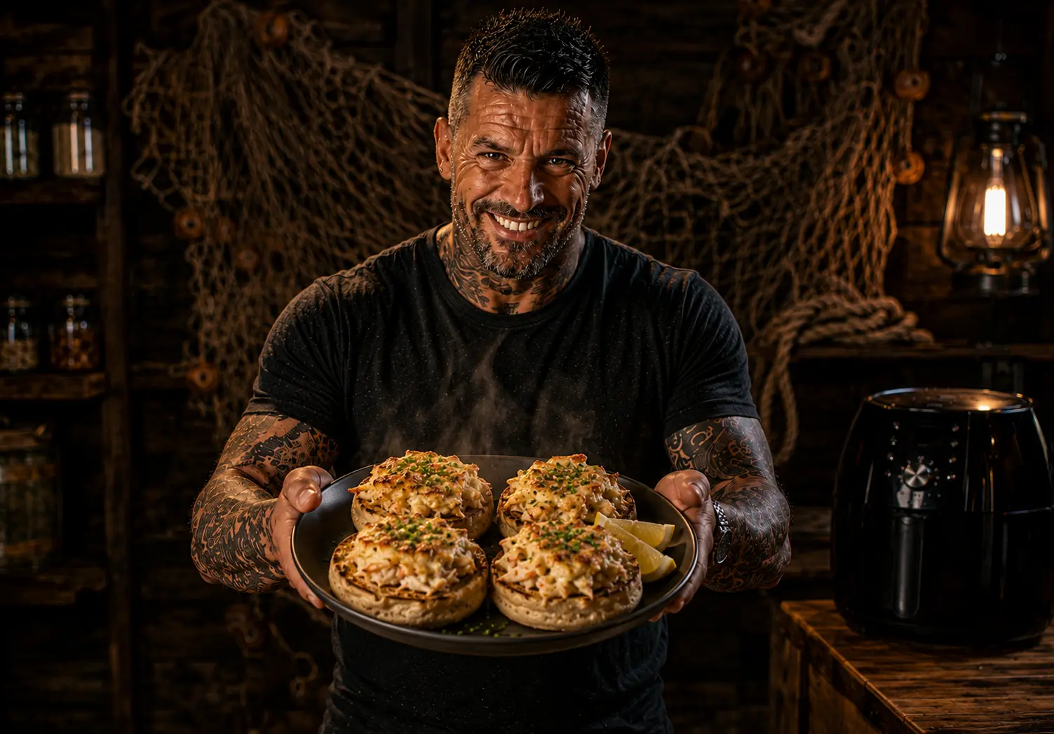 Air Fryer British Crab Rarebit Crumpets