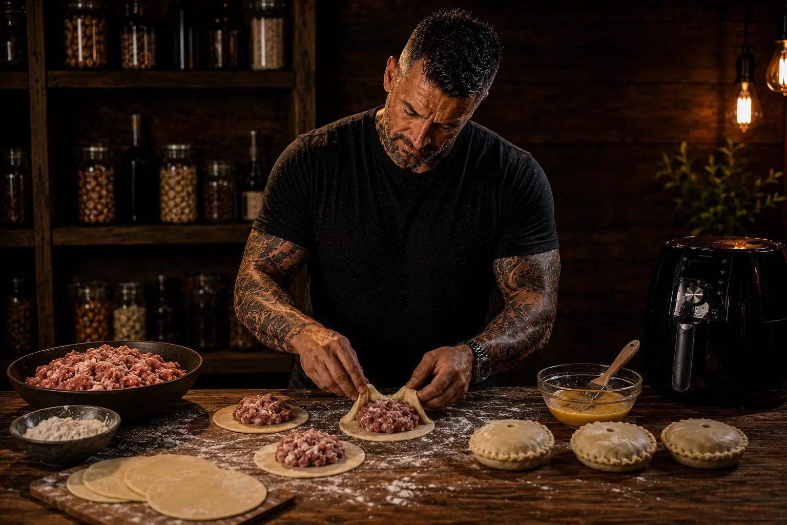 Air Fryer Melton-Style Pork Pie Parcels preparation stage