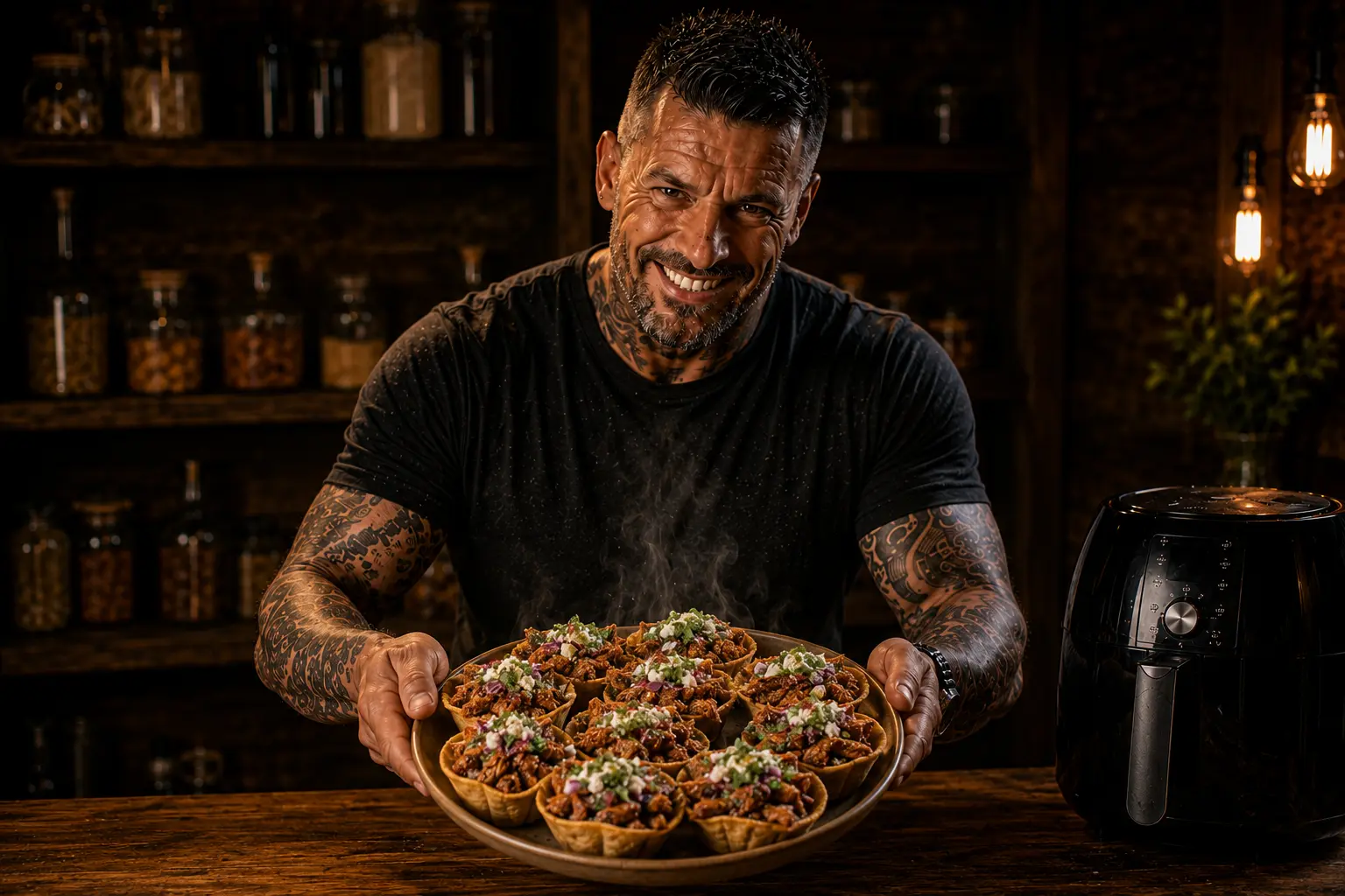 Air-Fryer Mexican Mole Chicken Tostada Cups
