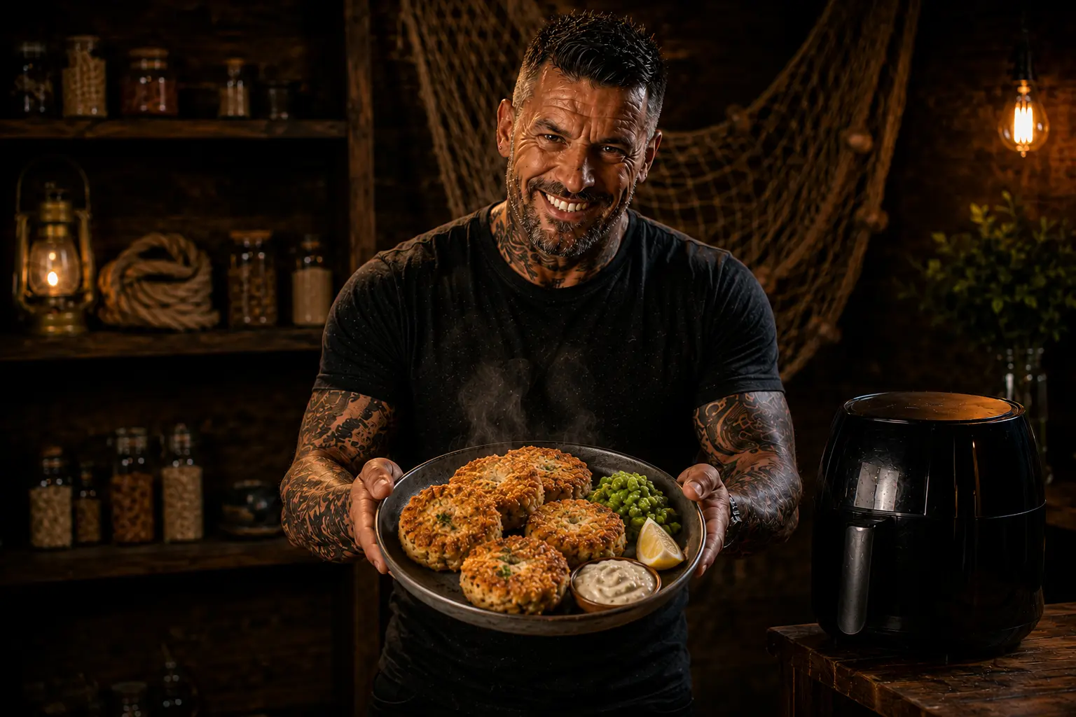 Air Fryer Whitby Scampi & Mushy Pea Potato Cakes