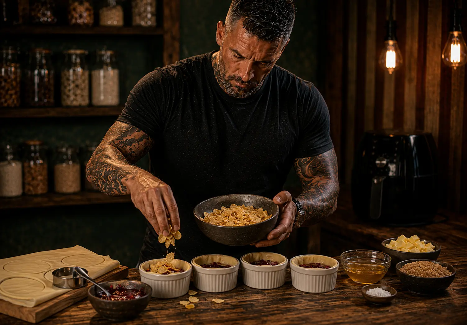 Air-Fryer Salted Honey Cornflake Tart Pots preparation stage