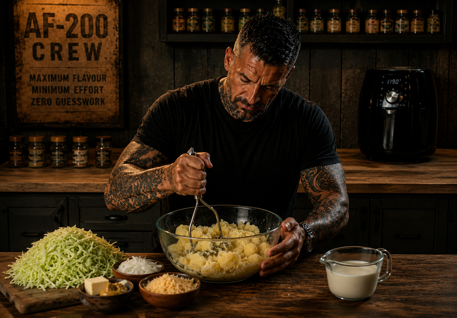 Air Fryer Scottish Rumbledethumps Cheese-Crust Bake preparation stage