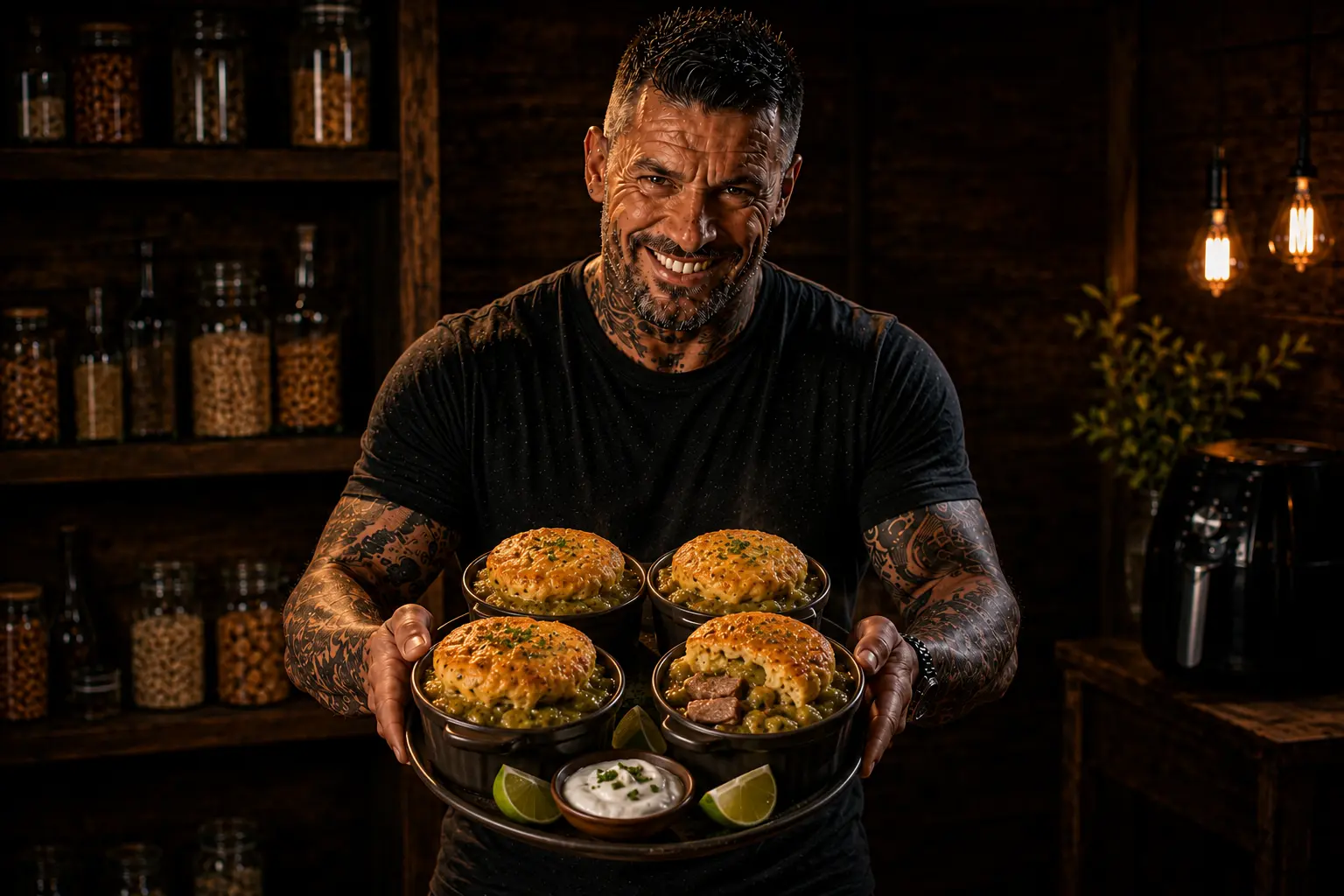 Air Fryer Mexican Pork Chile Verde Cornbread Pots