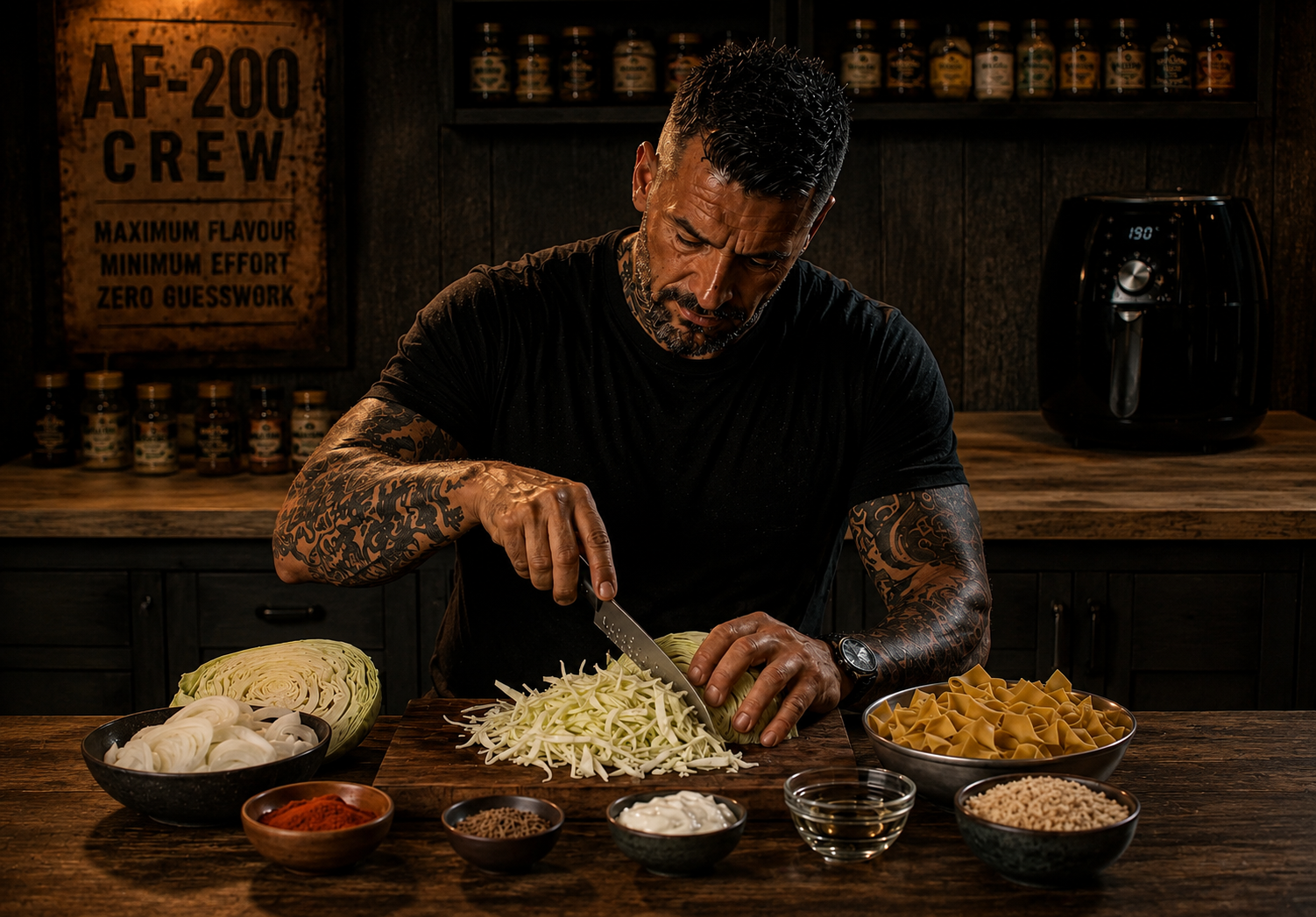 Air Fryer Hungarian Paprika Cabbage Noodle Bake preparation stage
