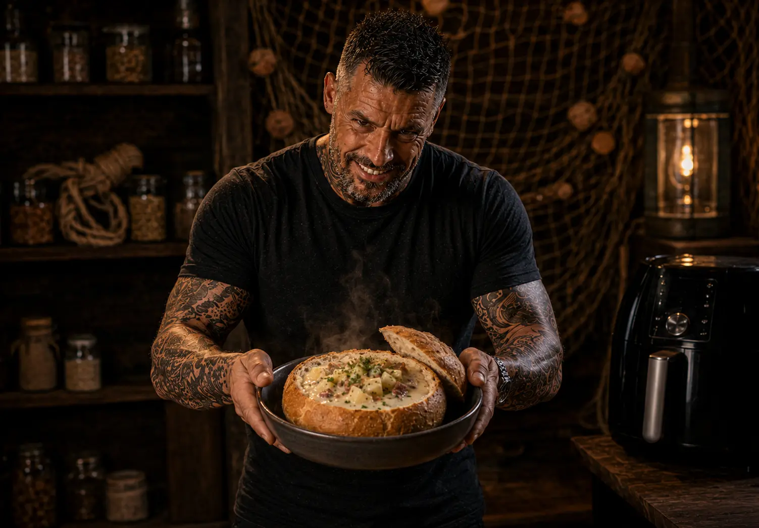 Air Fryer New England Clam Chowder Bread Bowls