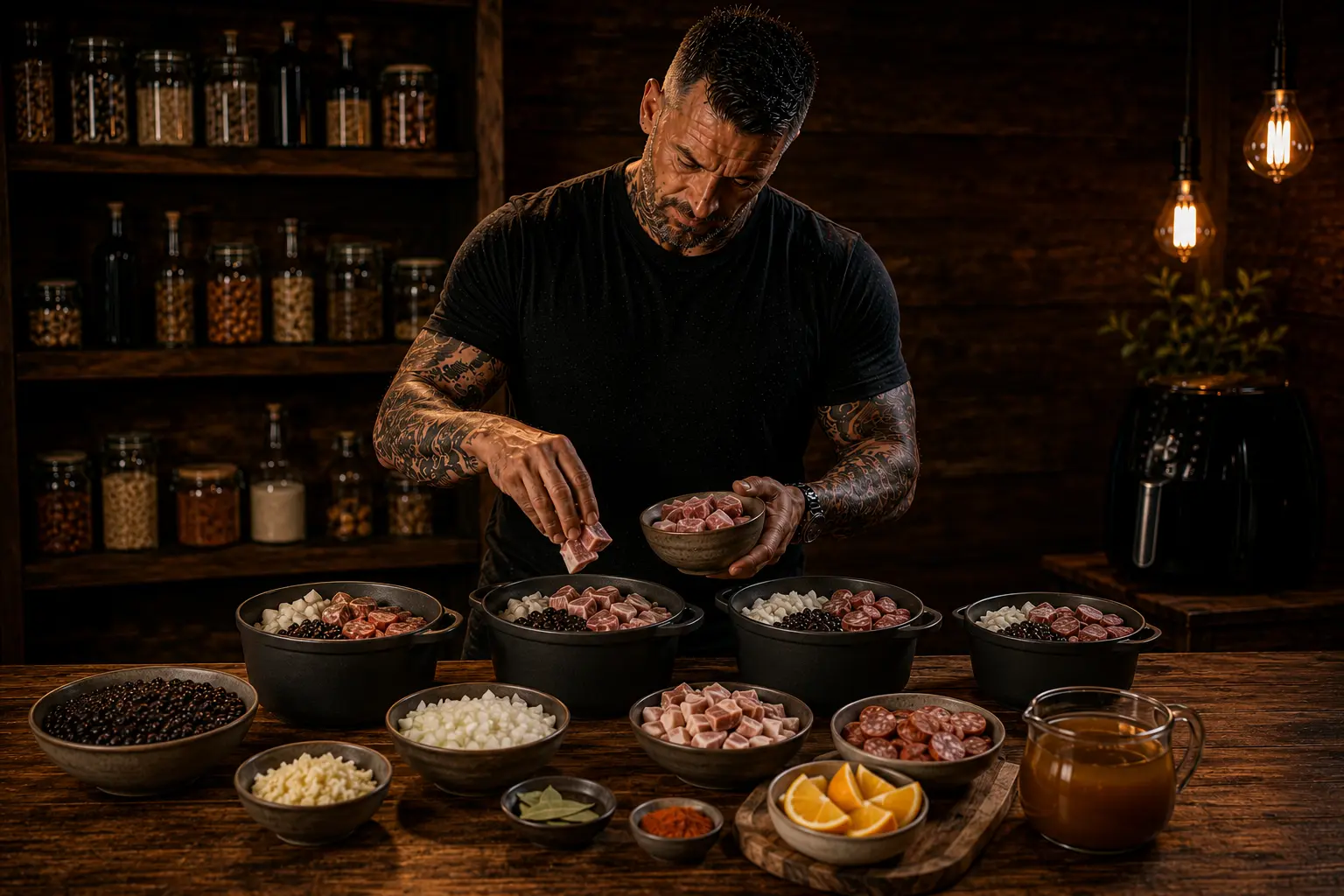 Air Fryer Brazilian Feijoada Pork & Black Bean Pots preparation stage