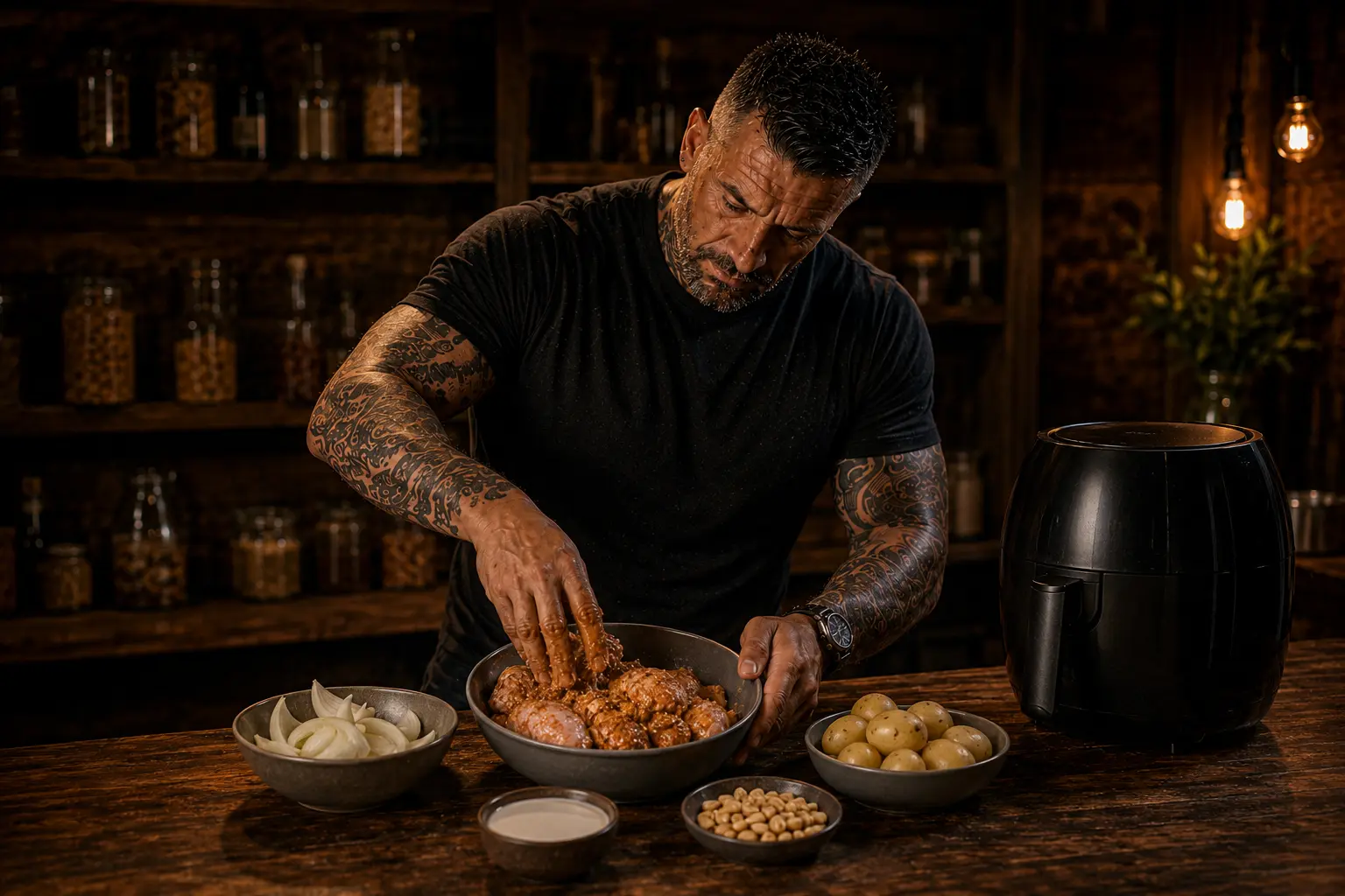 Air-Fryer Thai Massaman Chicken Potato Pots preparation stage