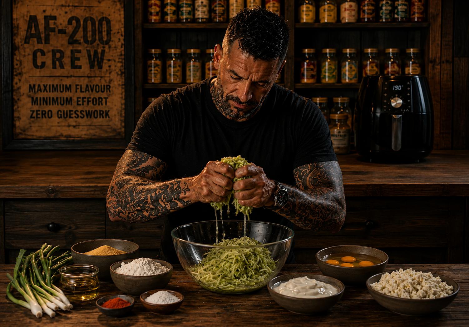 Air Fryer Balkan Courgette & Cornmeal Proja Bake preparation stage