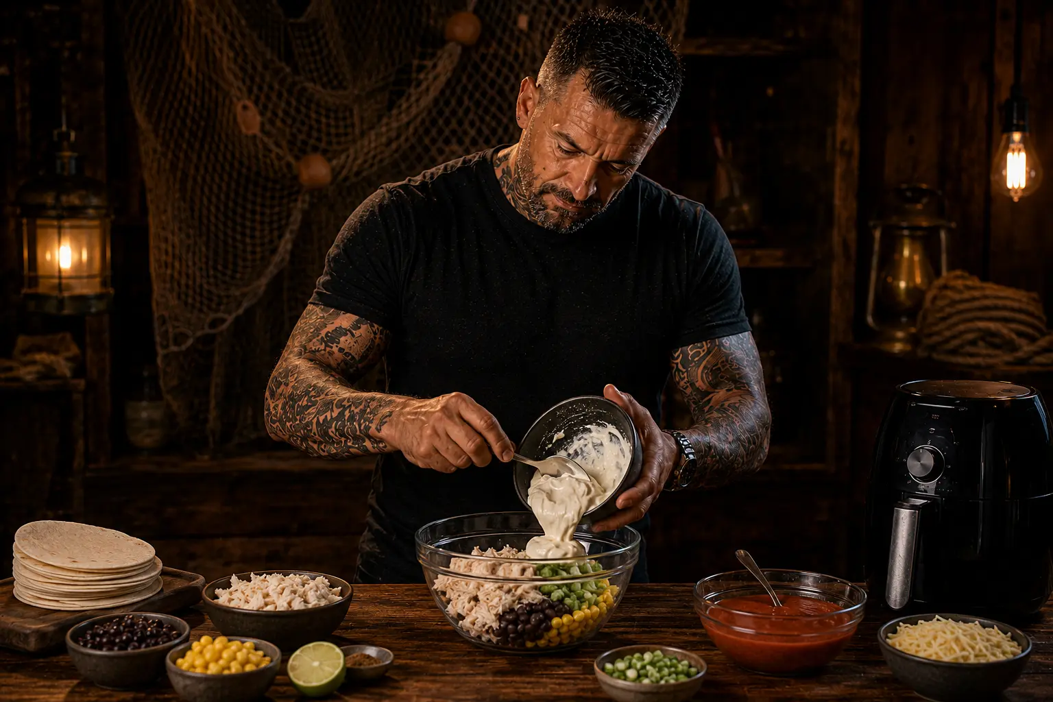 Air Fryer Mexican Chipotle Crab Enchilada Pots preparation stage