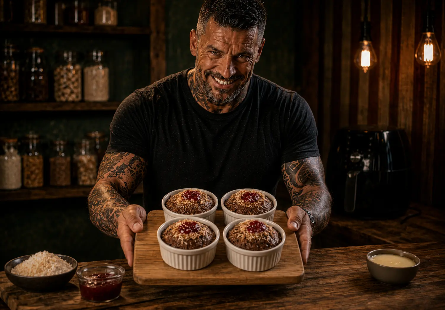 Air-Fryer Chocolate Coconut Jam Pudding Pots