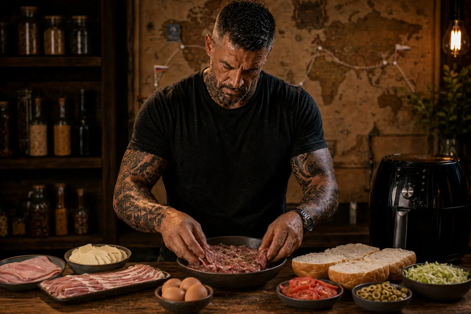 Air-Fryer Uruguayan Chivito Steak Roll Melts preparation stage