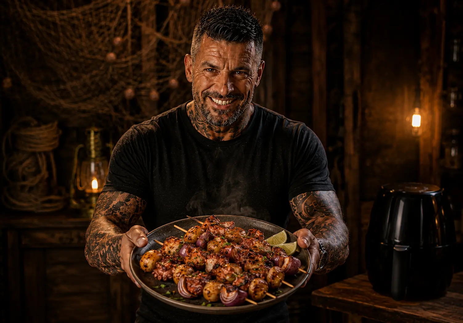 Air Fryer Peruvian Anticucho Octopus & Potato Skewers