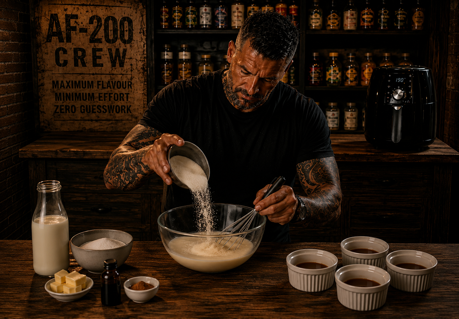Air Fryer Golden Syrup Semolina Pudding Pots preparation stage