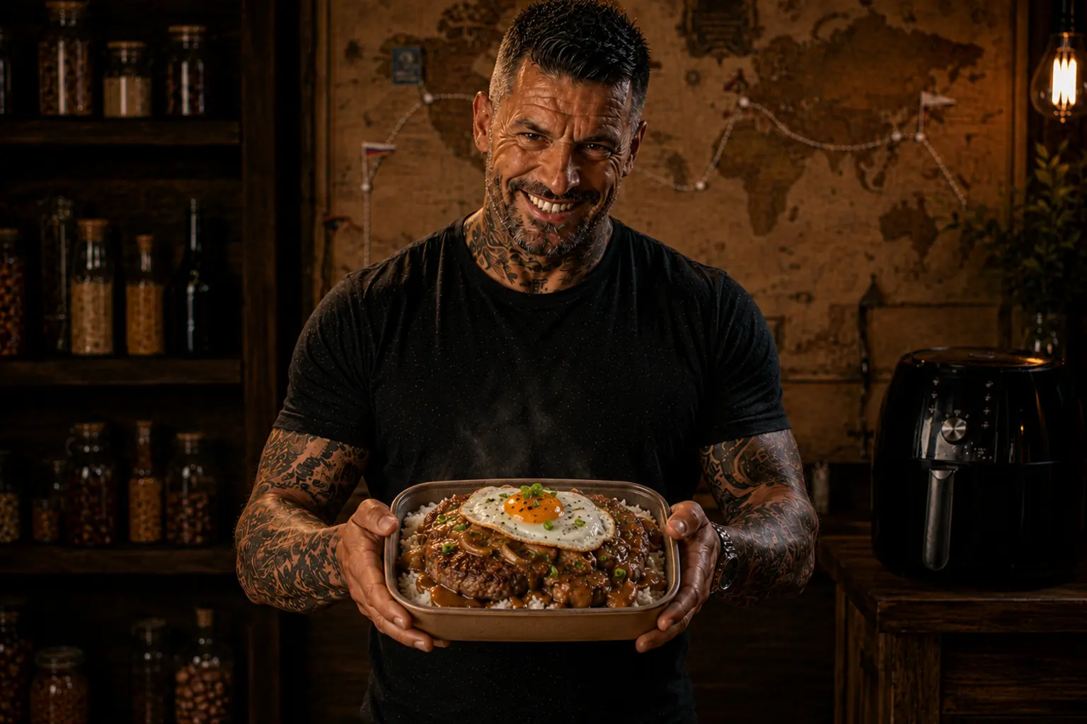Air-Fryer Hawaiian Loco Moco Beef & Egg Rice Boxes