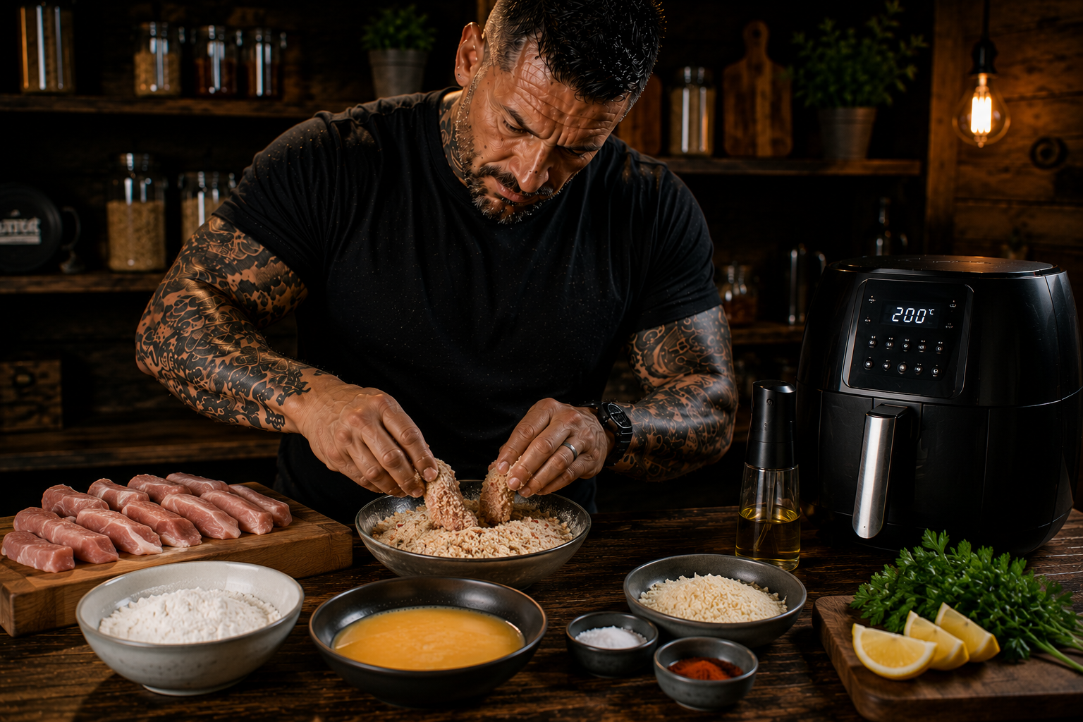 Air-Fryer Pork Schnitzel Bites preparation stage