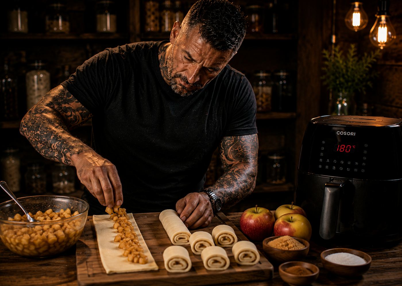 Air-Fryer Apple Pie Roll-ups preparation stage