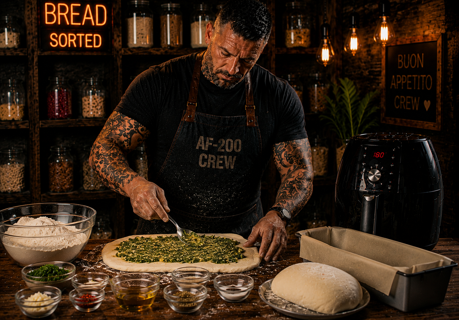 Air-Fryer Argentine Chimichurri Bread preparation stage