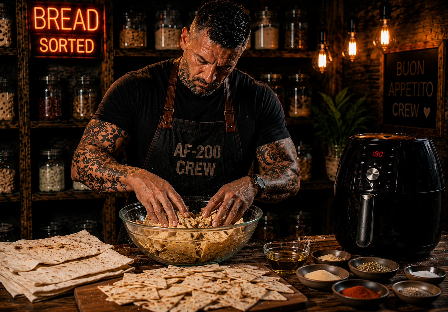Air-Fryer Armenian Lavash Crisps preparation stage