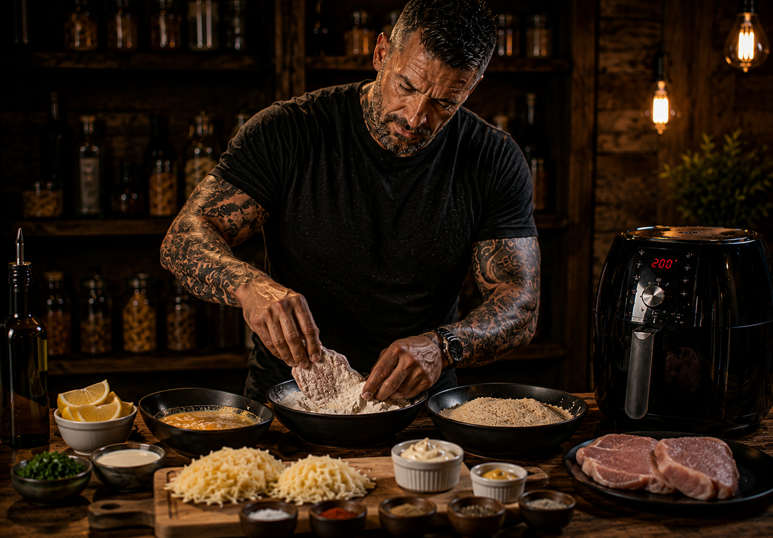 Air-Fryer Austrian Alpine Cheese Schnitzel Melts preparation stage