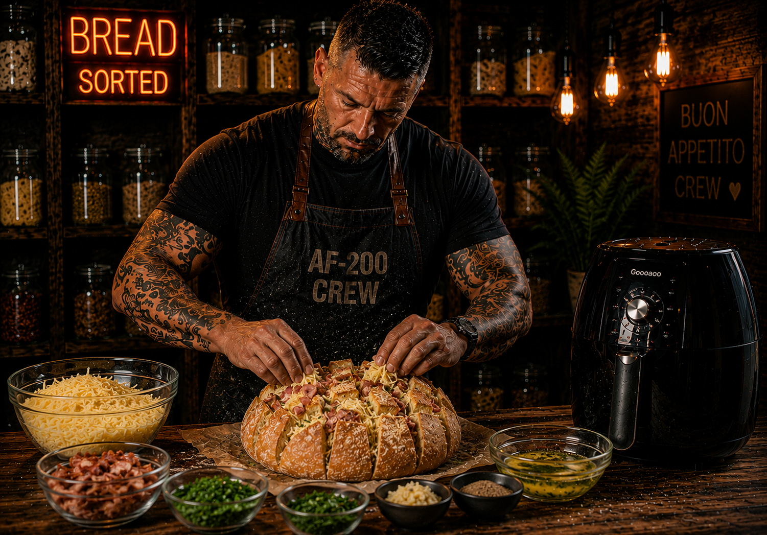 Air-Fryer Bacon & Cheddar Pull-Apart Bread preparation stage