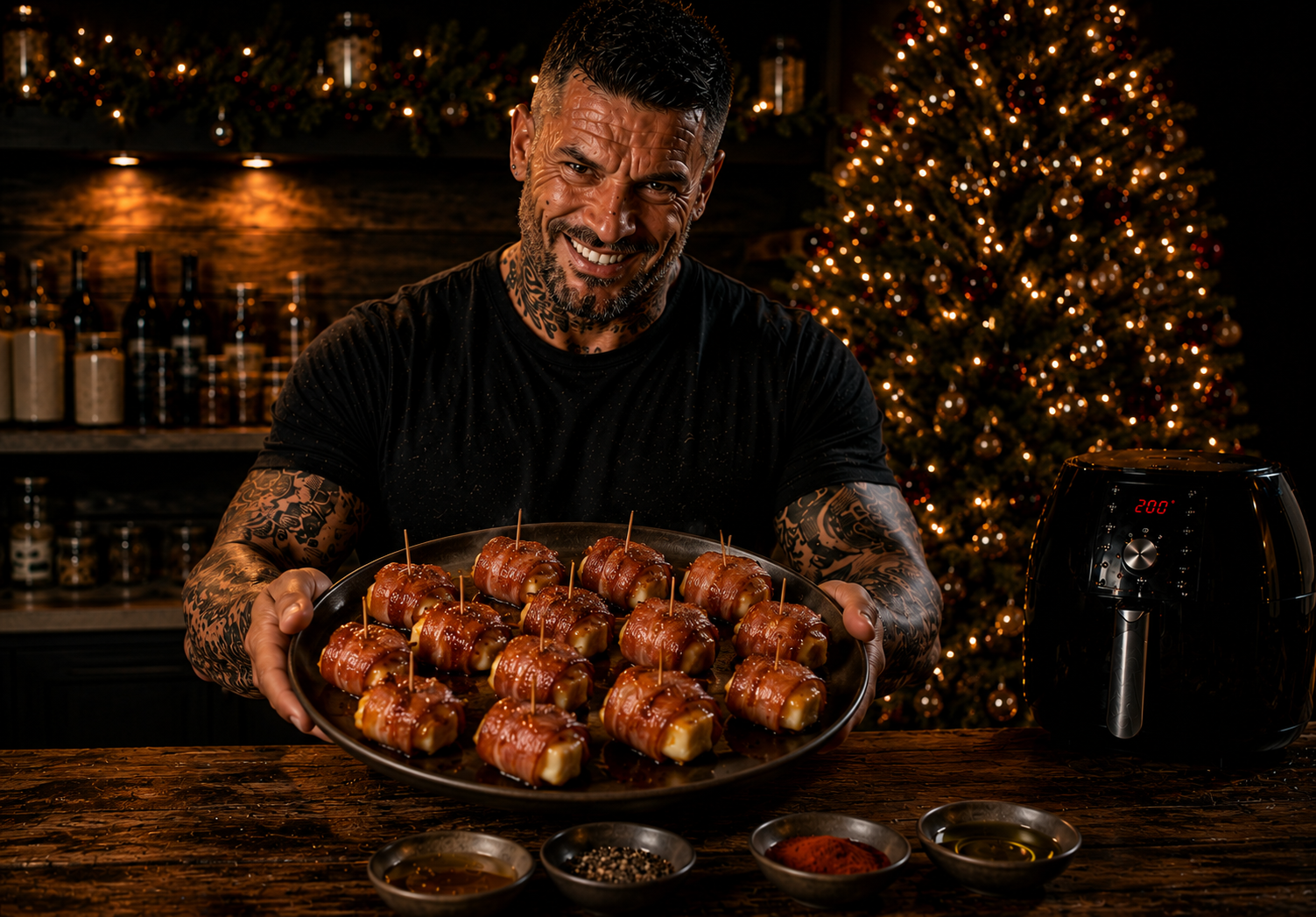 Air-Fryer Bacon Wrapped Halloumi Bites