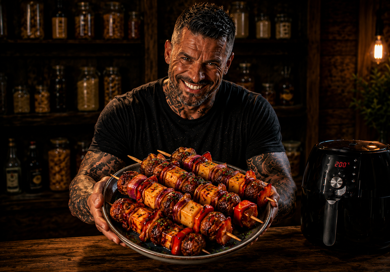 Air-Fryer BBQ Bacon Cheeseburger Skewers