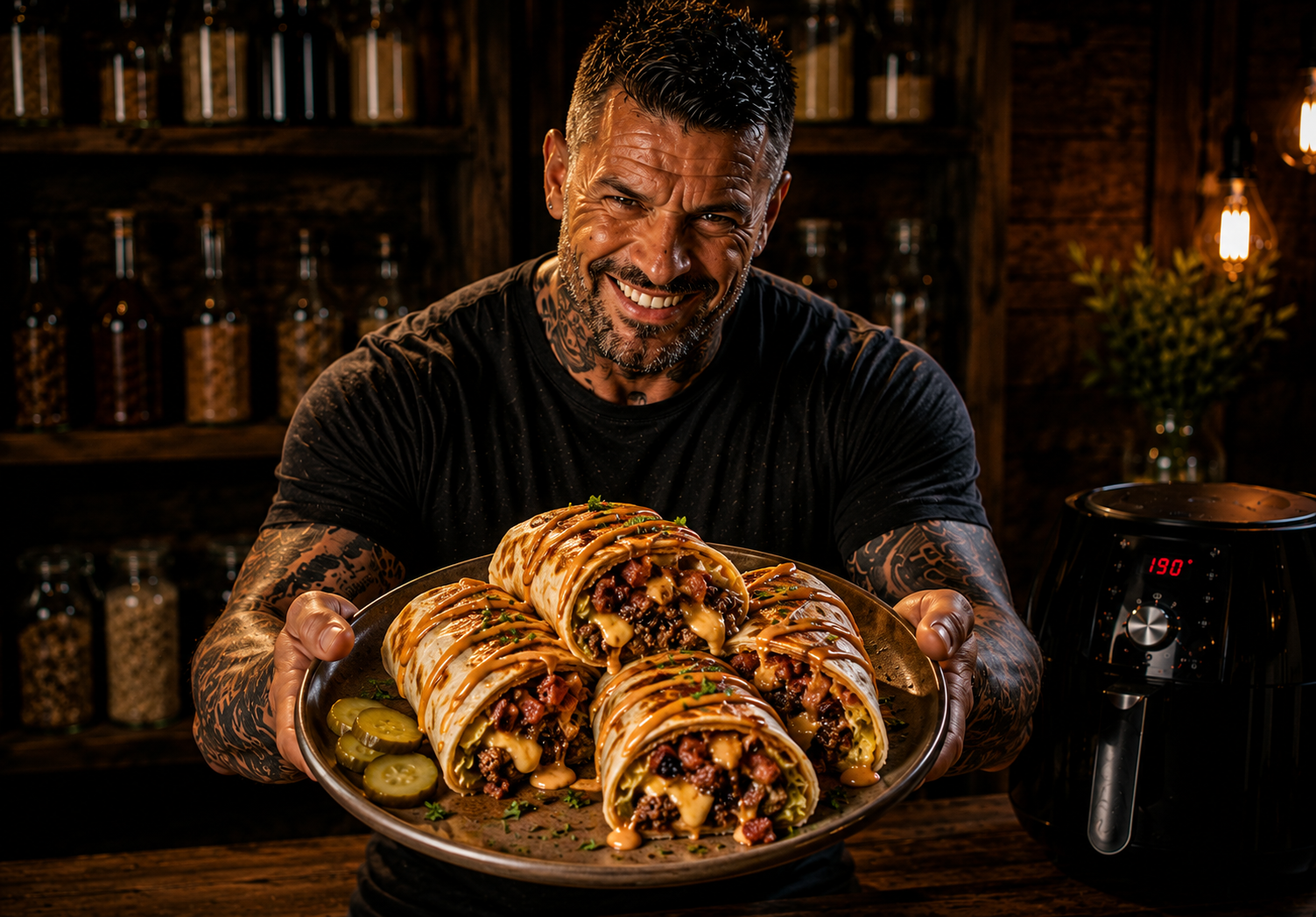 Air Fryer BBQ Bacon Cheeseburger Wraps