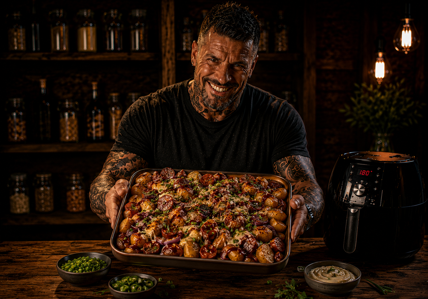 Air Fryer BBQ Chorizo Potato Trays