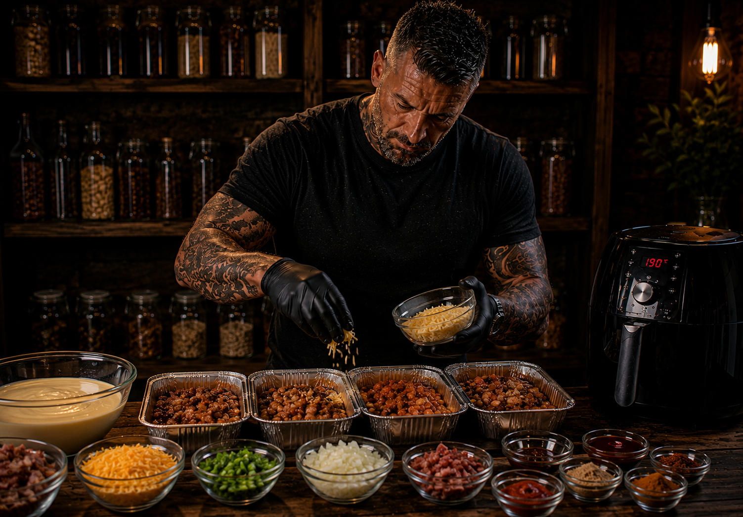 Air Fryer BBQ Pit Beans & Cornbread Cobbler Pots preparation stage