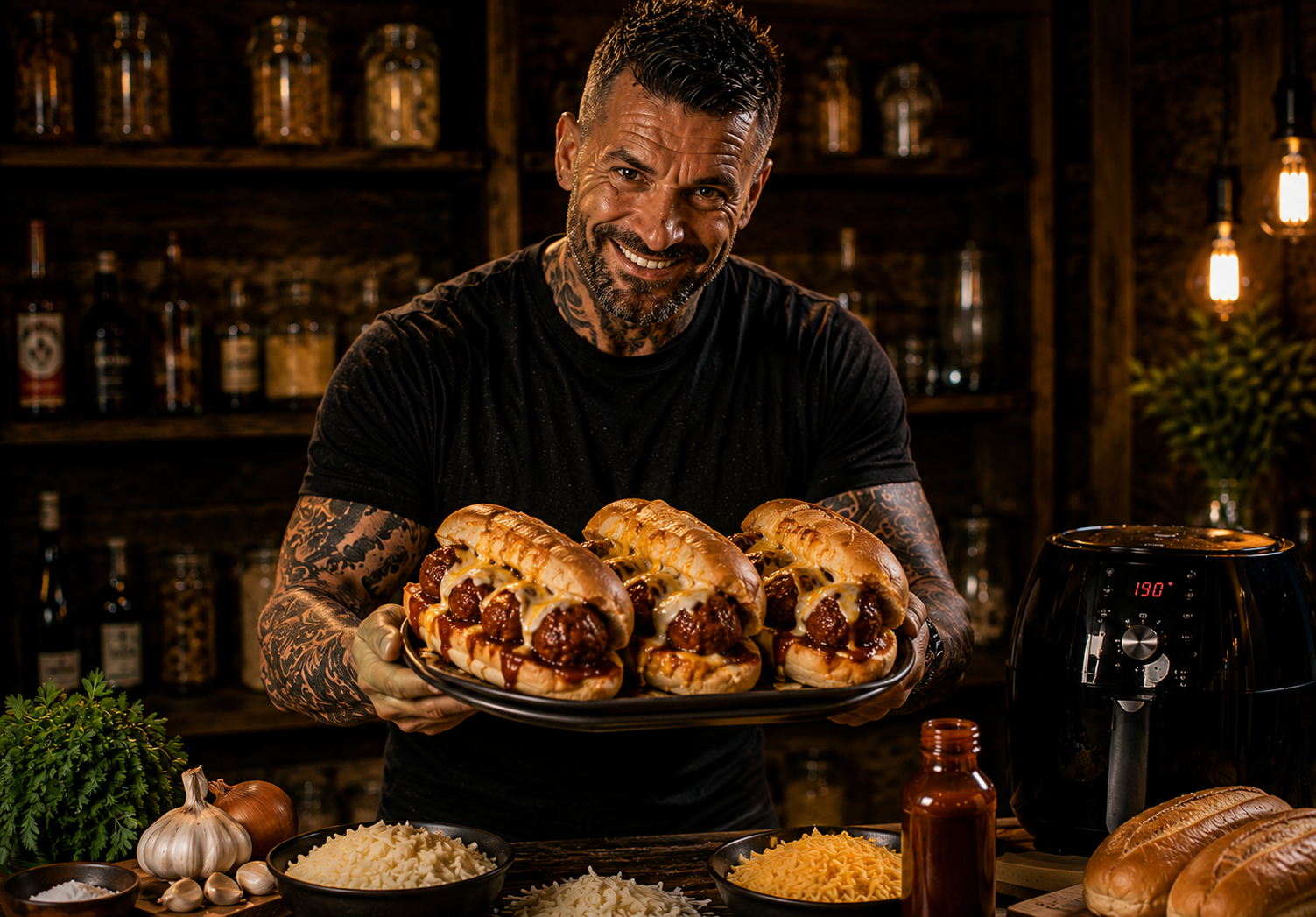 Air-Fryer BBQ Pork Meatball Subs