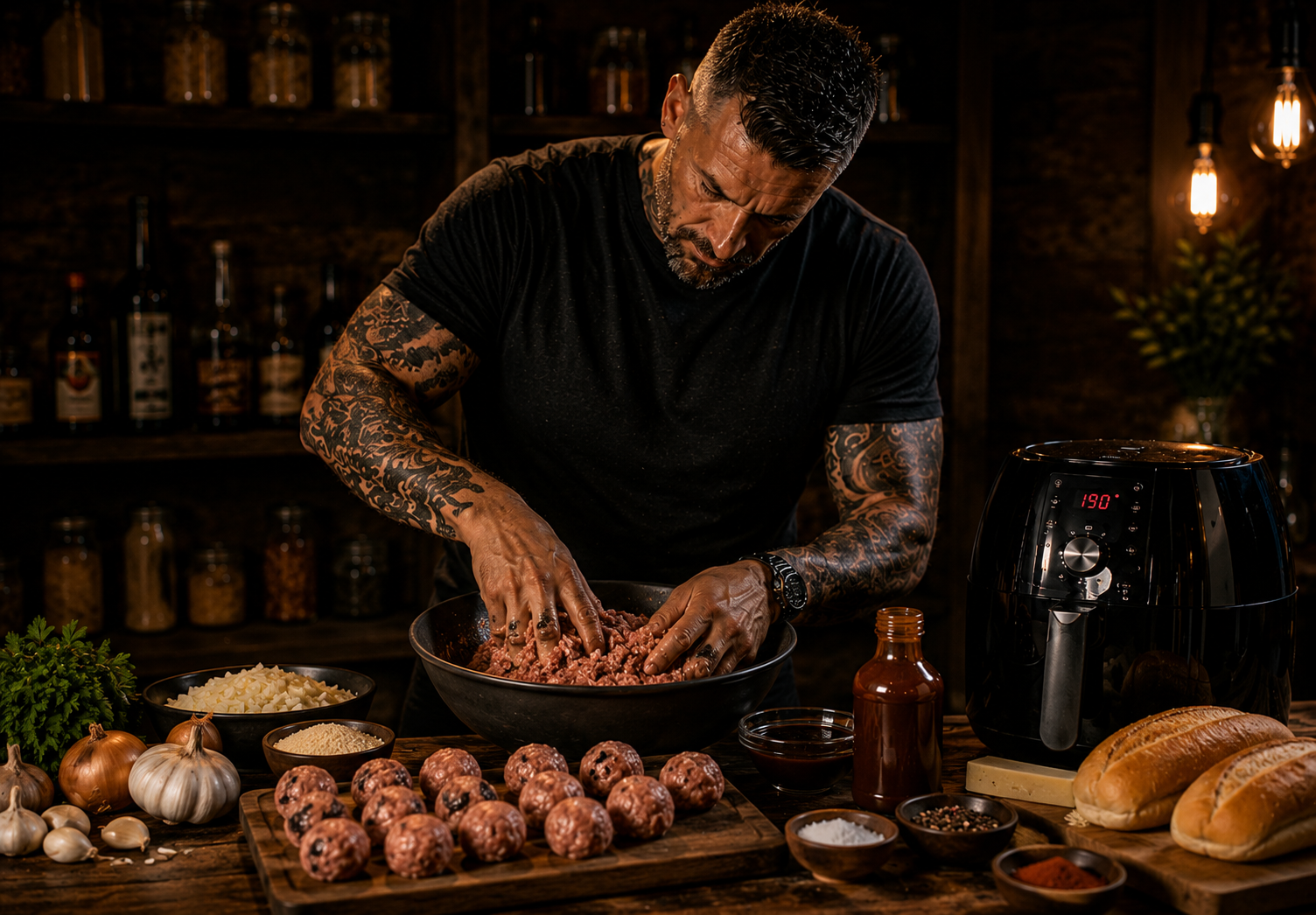 Air-Fryer BBQ Pork Meatball Subs preparation stage