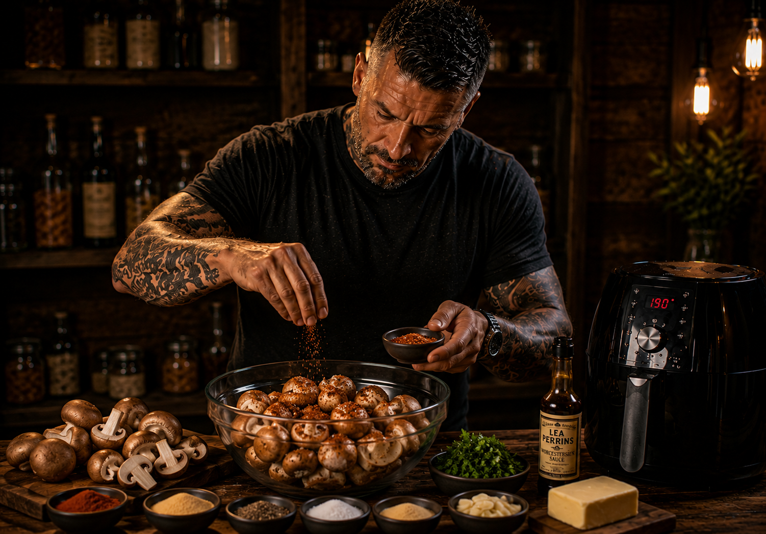 Air-Fryer BBQ Steakhouse Mushroom Pots preparation stage