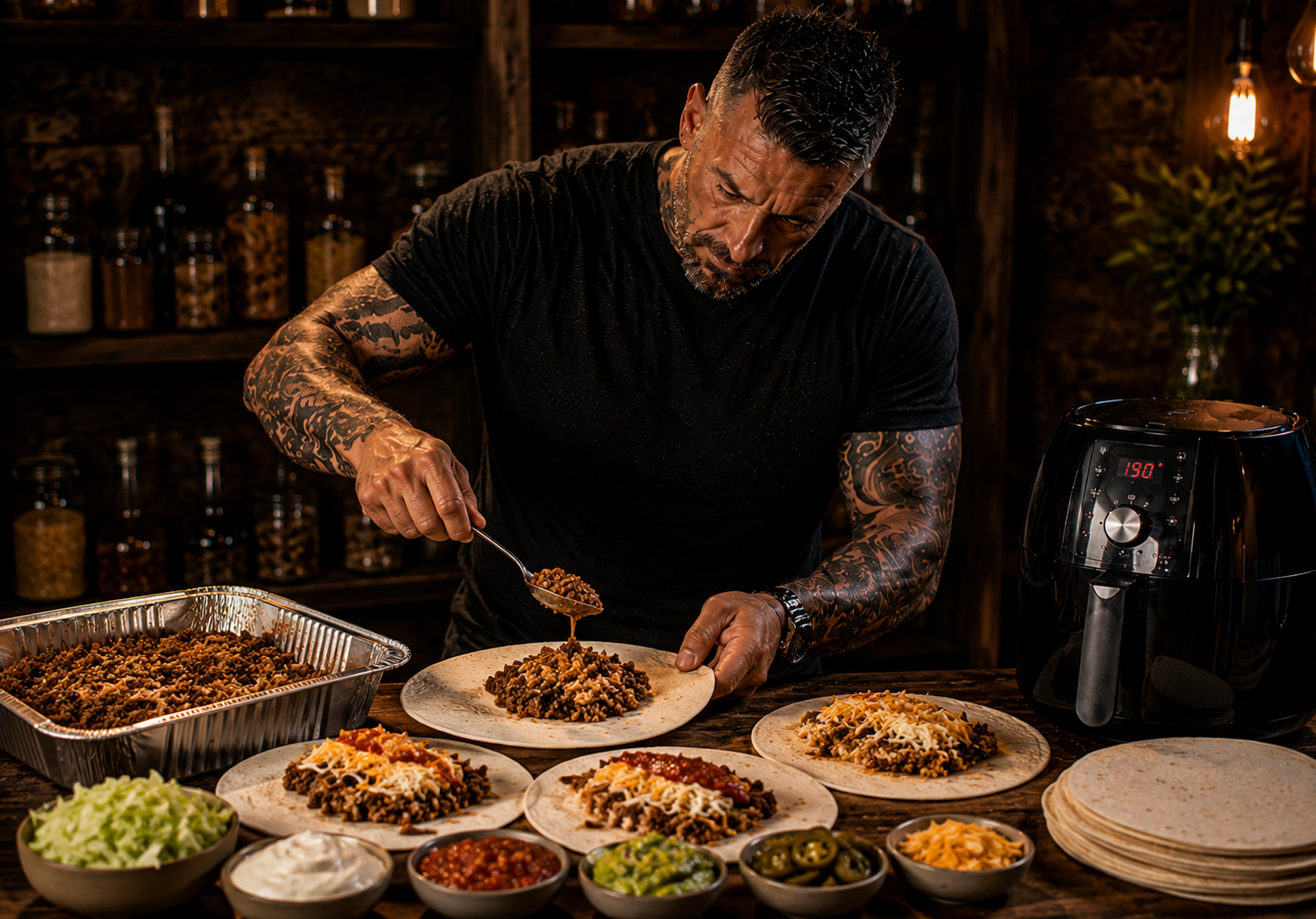 Air-Fryer Beef Burrito Crunch Wraps preparation stage